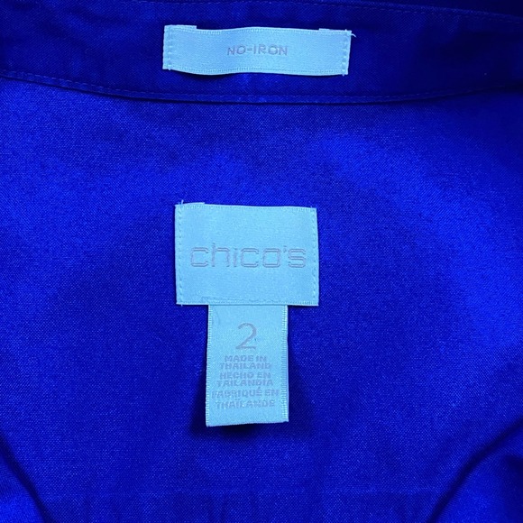 Chicos No Iron Button Down Shirt Womens 2 Blue 3/4 Sleeve Professional Classic - Picture 4 of 7